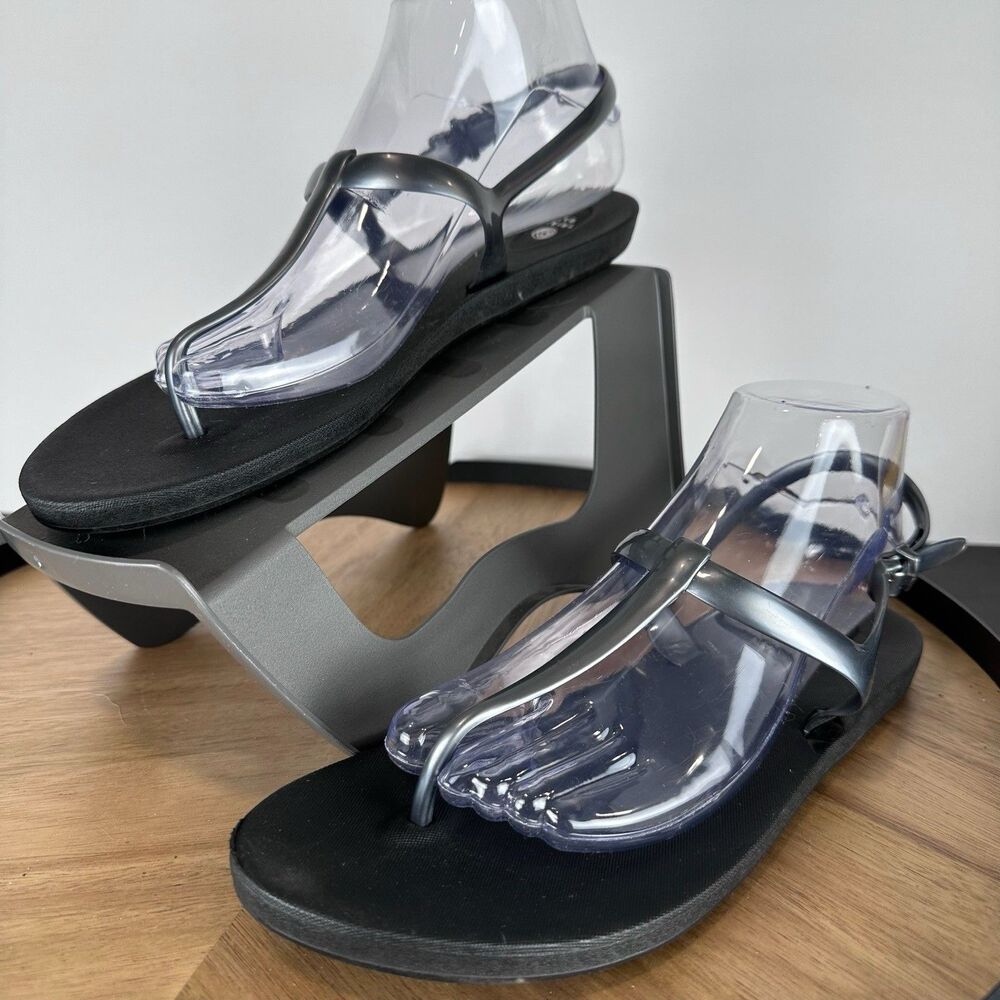 Third Oak Women Journey T Strap Black Strapoy Sandals US 9 Made In USA Recycled